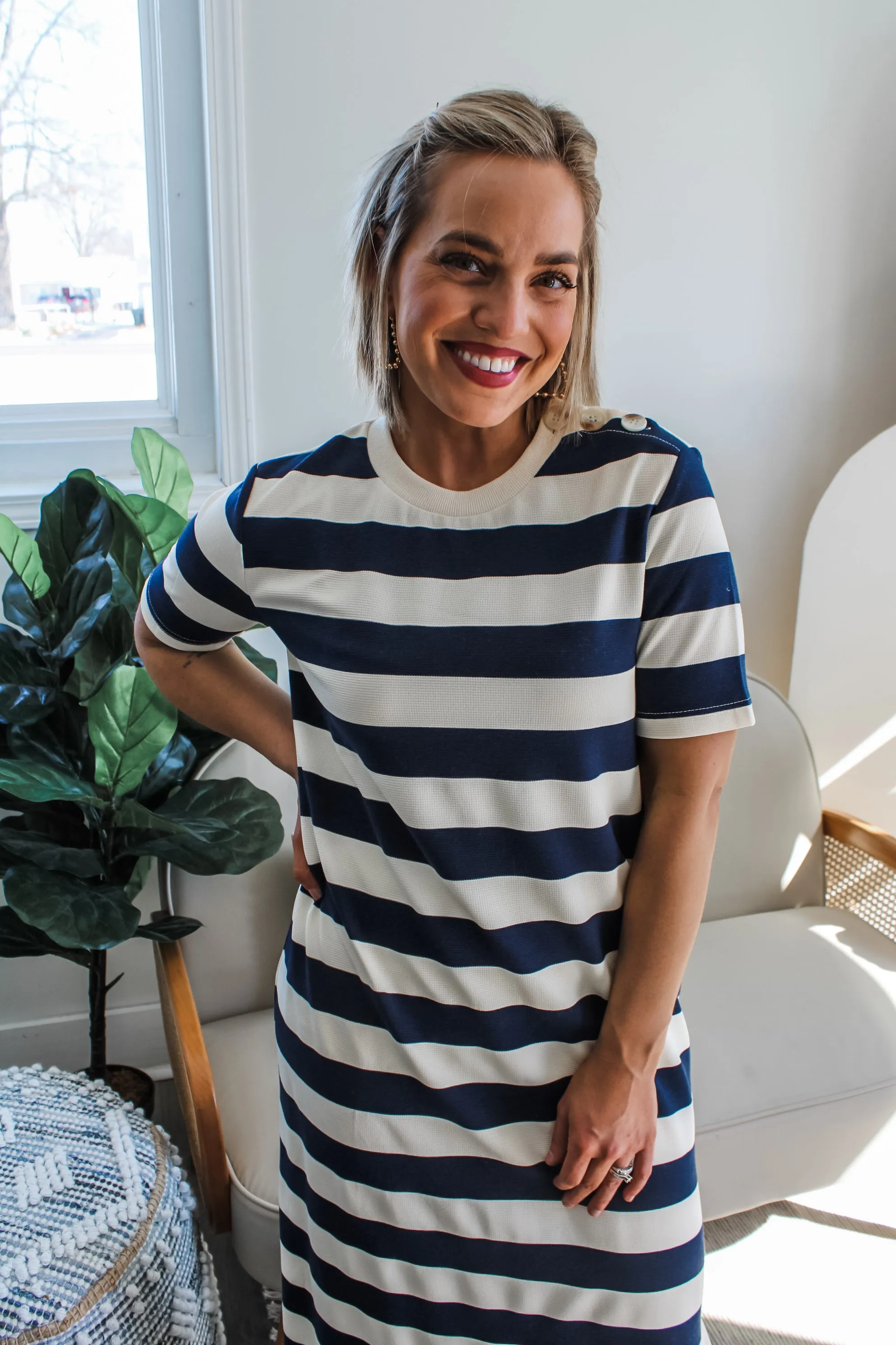 Ella Striped T-Shirt Dress • Navy