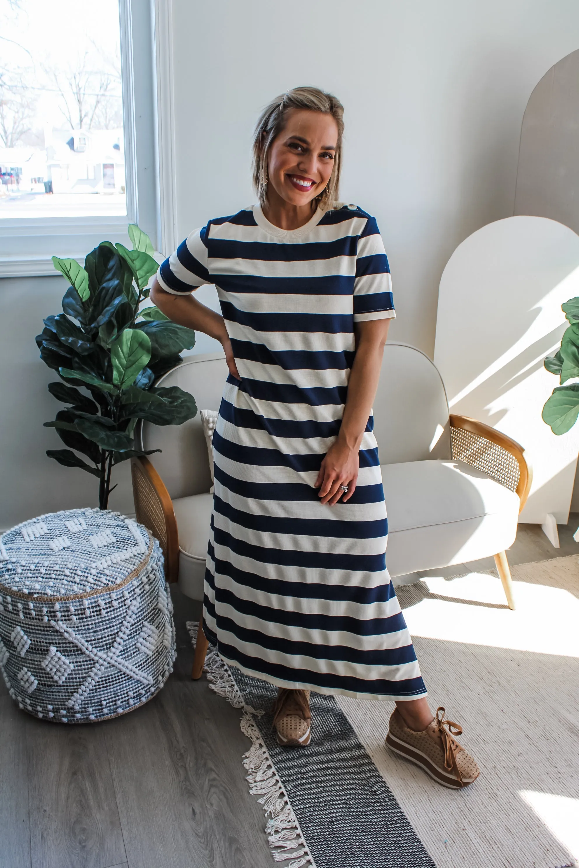 Ella Striped T-Shirt Dress • Navy