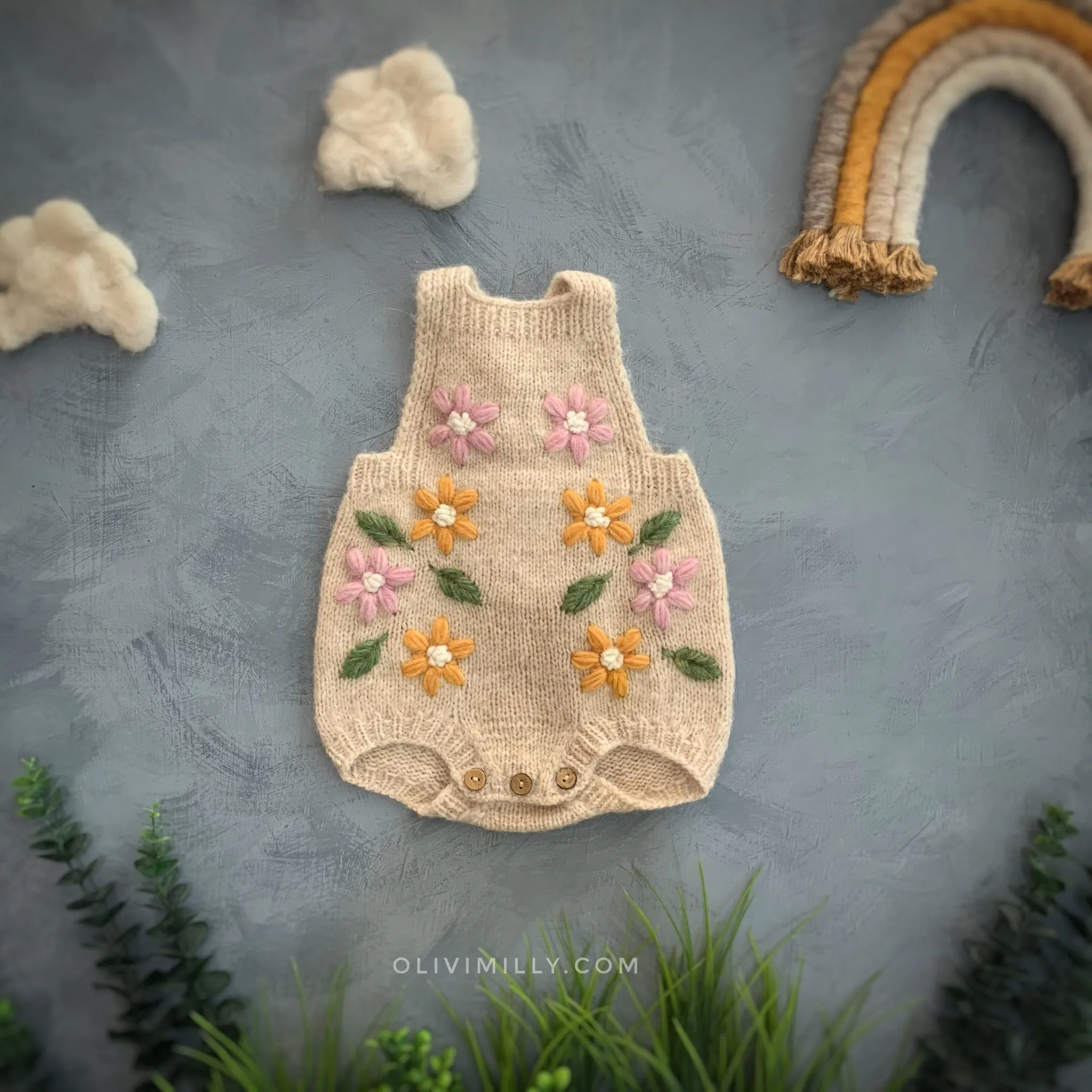 Flower Rain romper | Wheat