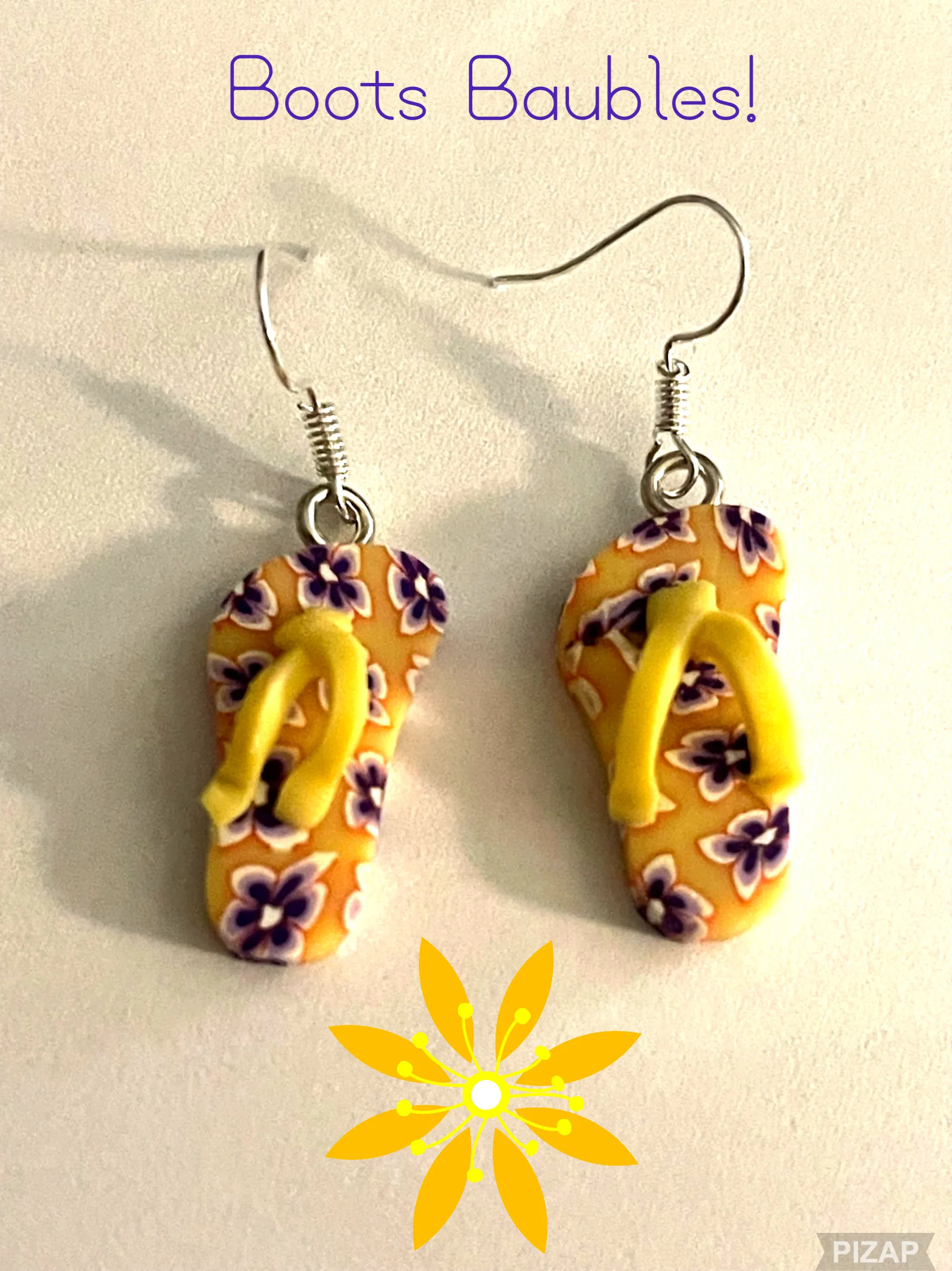 Flowered flip flop earrings