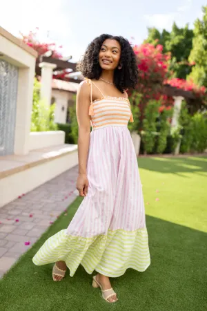 Forever Again Sherbet Striped Color Block Maxi Dress