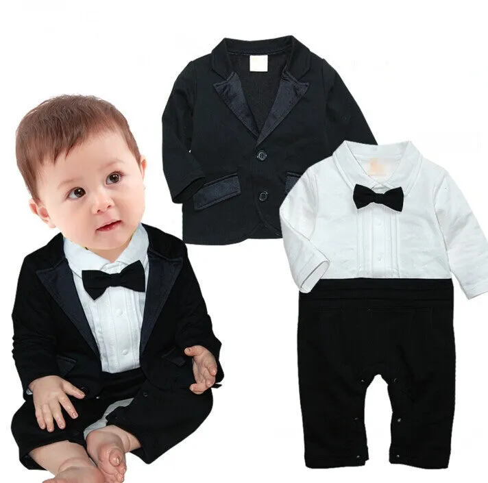 gentleman baby boy clothes white coat  striped rompers clothing set born wedding suit