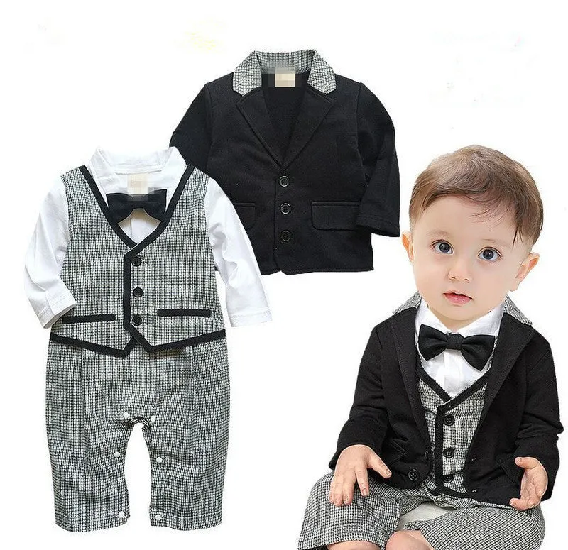 gentleman baby boy clothes white coat  striped rompers clothing set born wedding suit