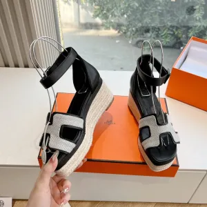 HM 25C Elda espadrille Black Mix White Denim and Goatskin 202832