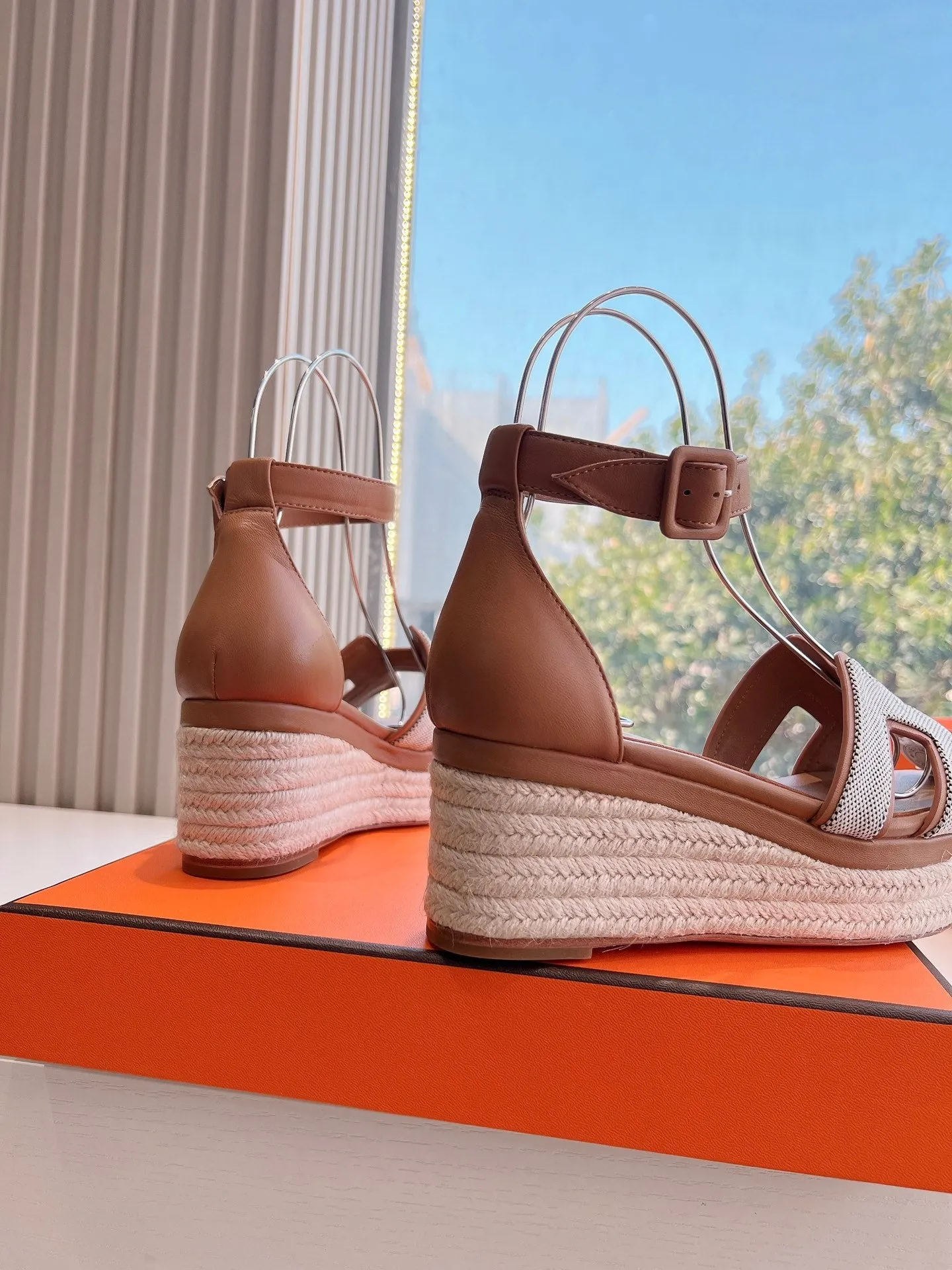 HM 25C Elda espadrille Brown Mix White Denim and Goatskin 202834
