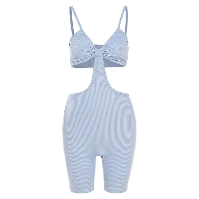 Hollow Out Spaghetti Strap Bodysuits