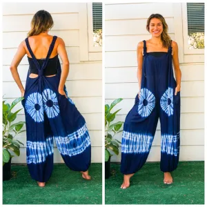 Indigo Bloom Racerback Dungarees Jumpsuit Romper