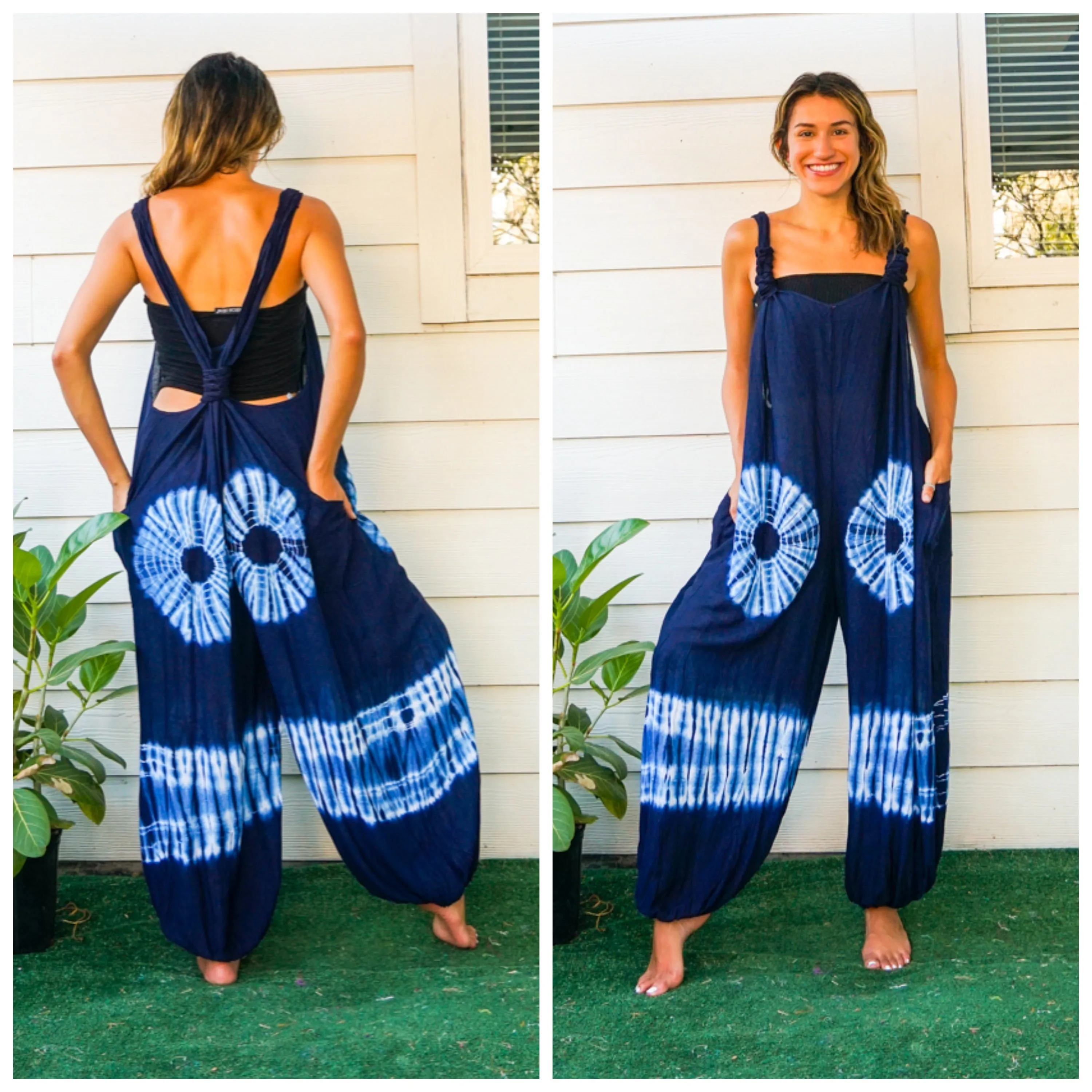 Indigo Bloom Racerback Dungarees Jumpsuit Romper