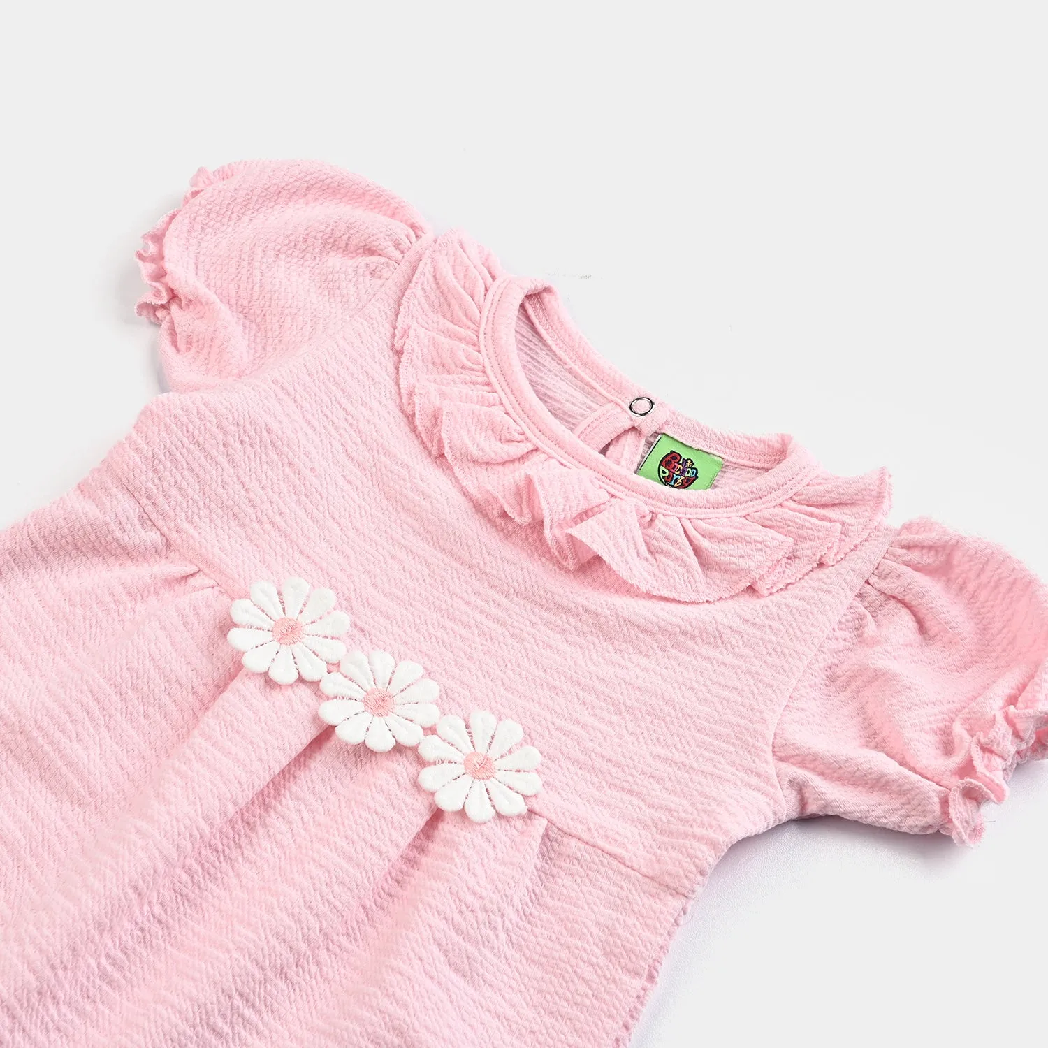 Infant Girls Poly Crinkle Romper Ruffle Fashion-Pink