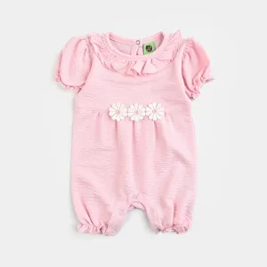 Infant Girls Poly Crinkle Romper Ruffle Fashion-Pink