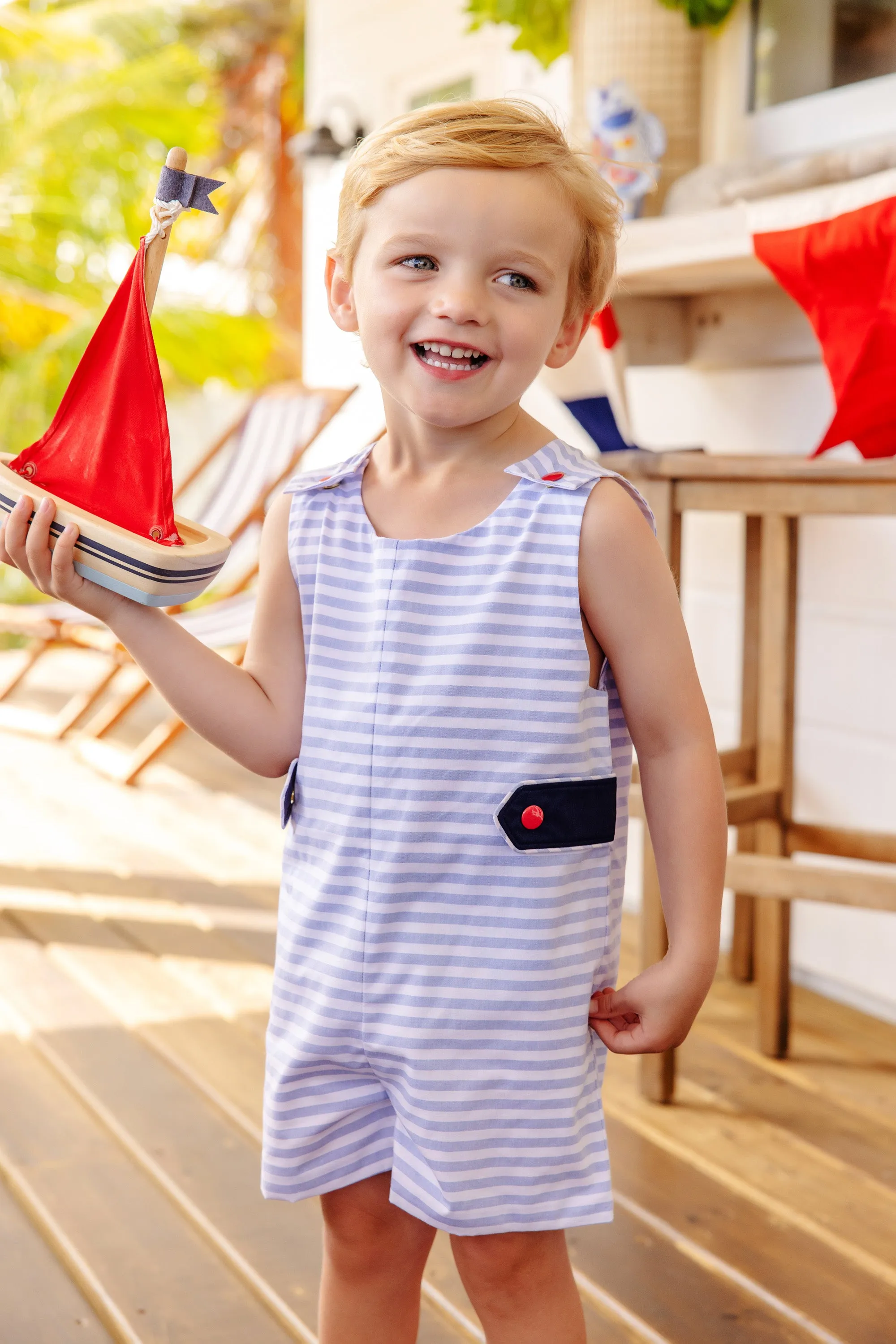 Jack Keene Jon Jon - Park City Periwinkle Stripe with Nantucket Navy & Richmond Red Buttons