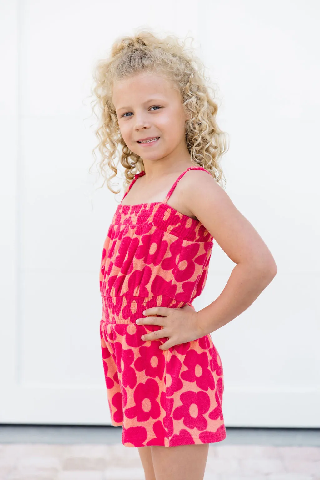 Kid's Casual Confidence Terry Cloth Floral Romper In Floral Flair
