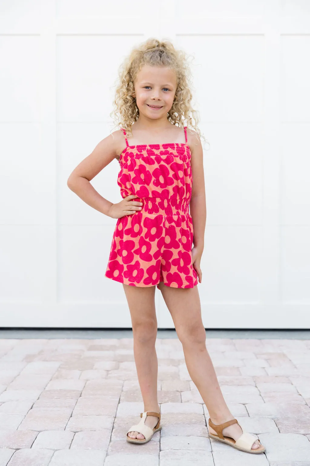 Kid's Casual Confidence Terry Cloth Floral Romper In Floral Flair