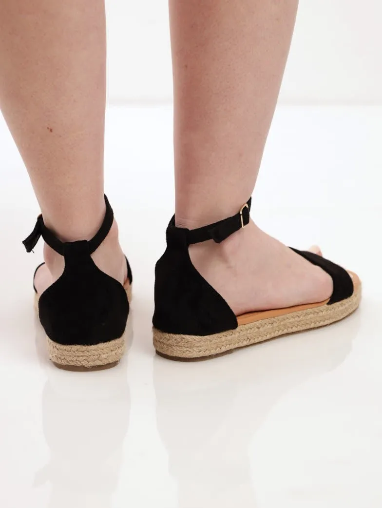 Ladies Closed Back Flatform Espadrille Mule Sandal - Black