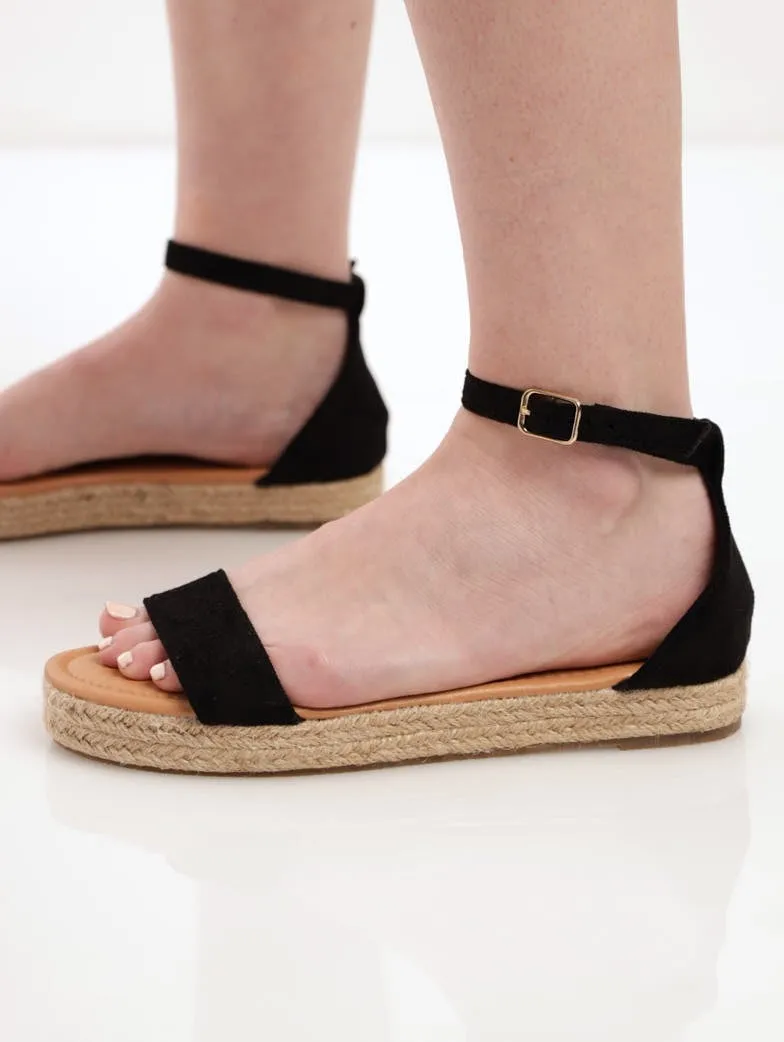 Ladies Closed Back Flatform Espadrille Mule Sandal - Black