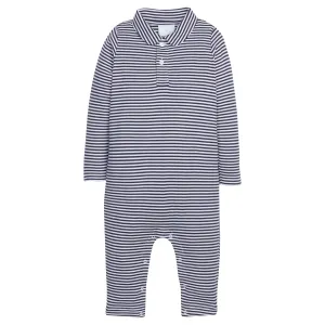 Long Sleeve Stripe Polo Romper - Navy