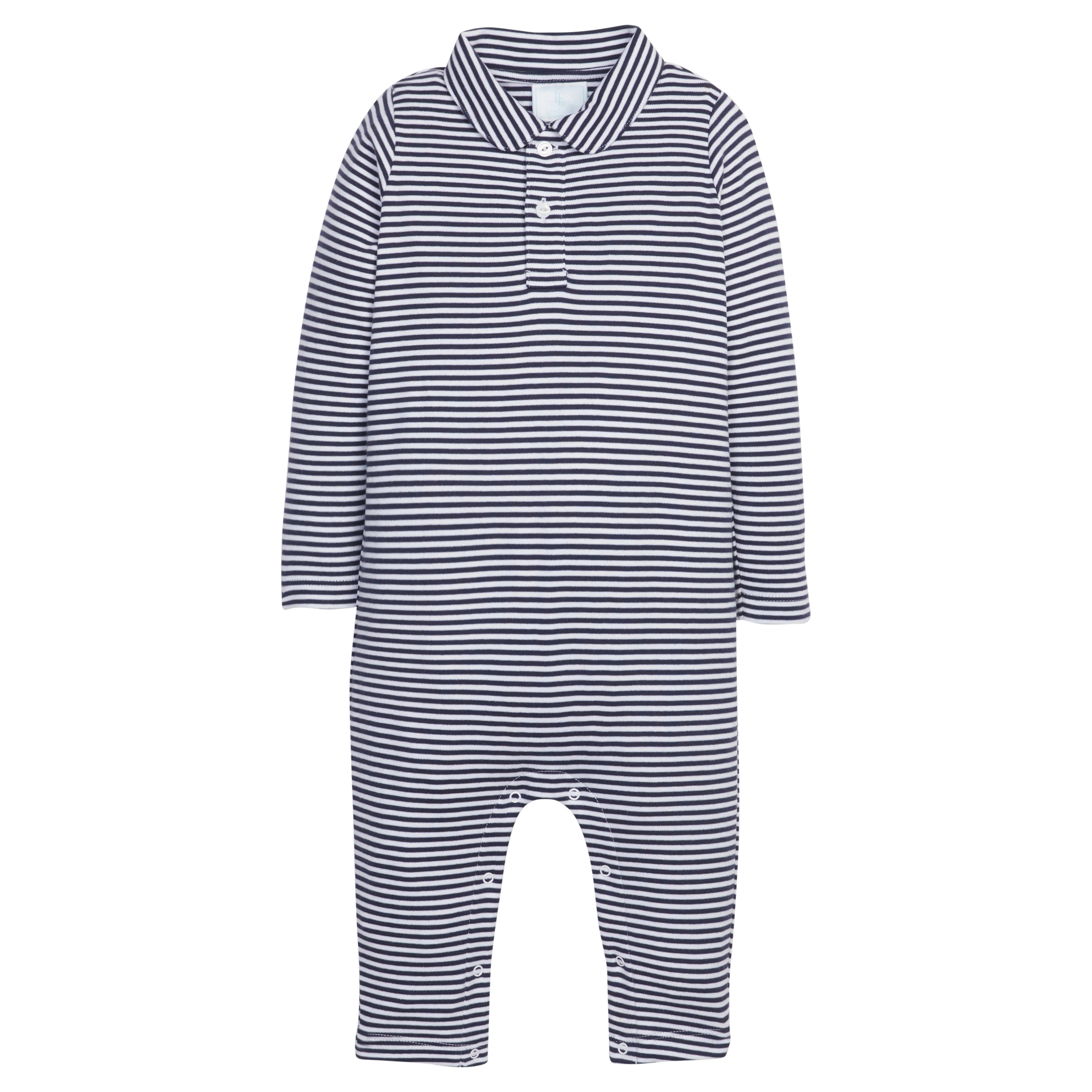 Long Sleeve Stripe Polo Romper - Navy