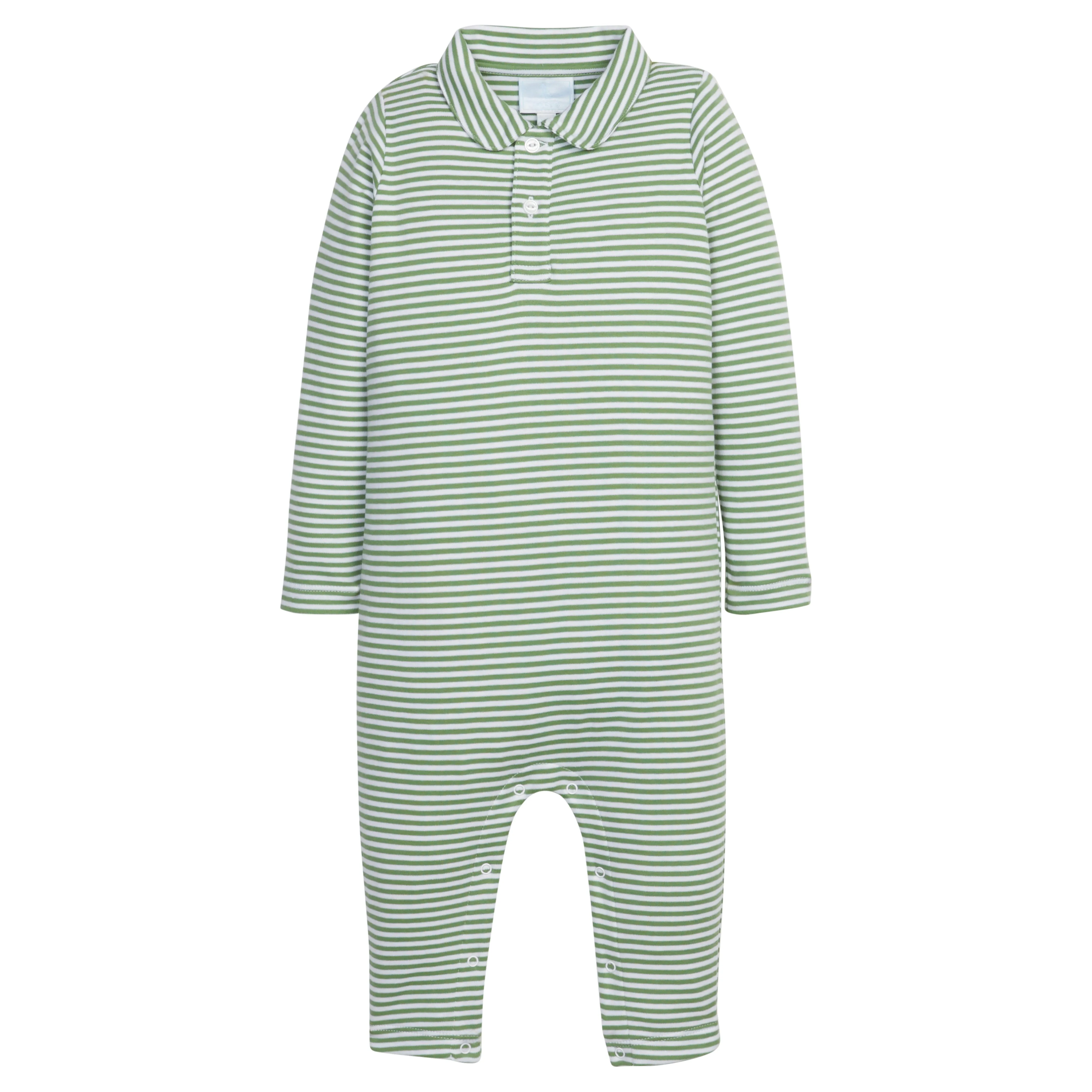 Long Sleeve Stripe Polo Romper - Watercress