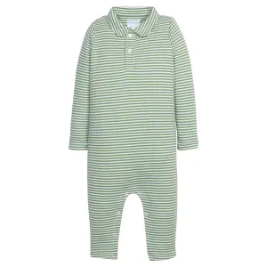 Long Sleeve Stripe Polo Romper - Watercress