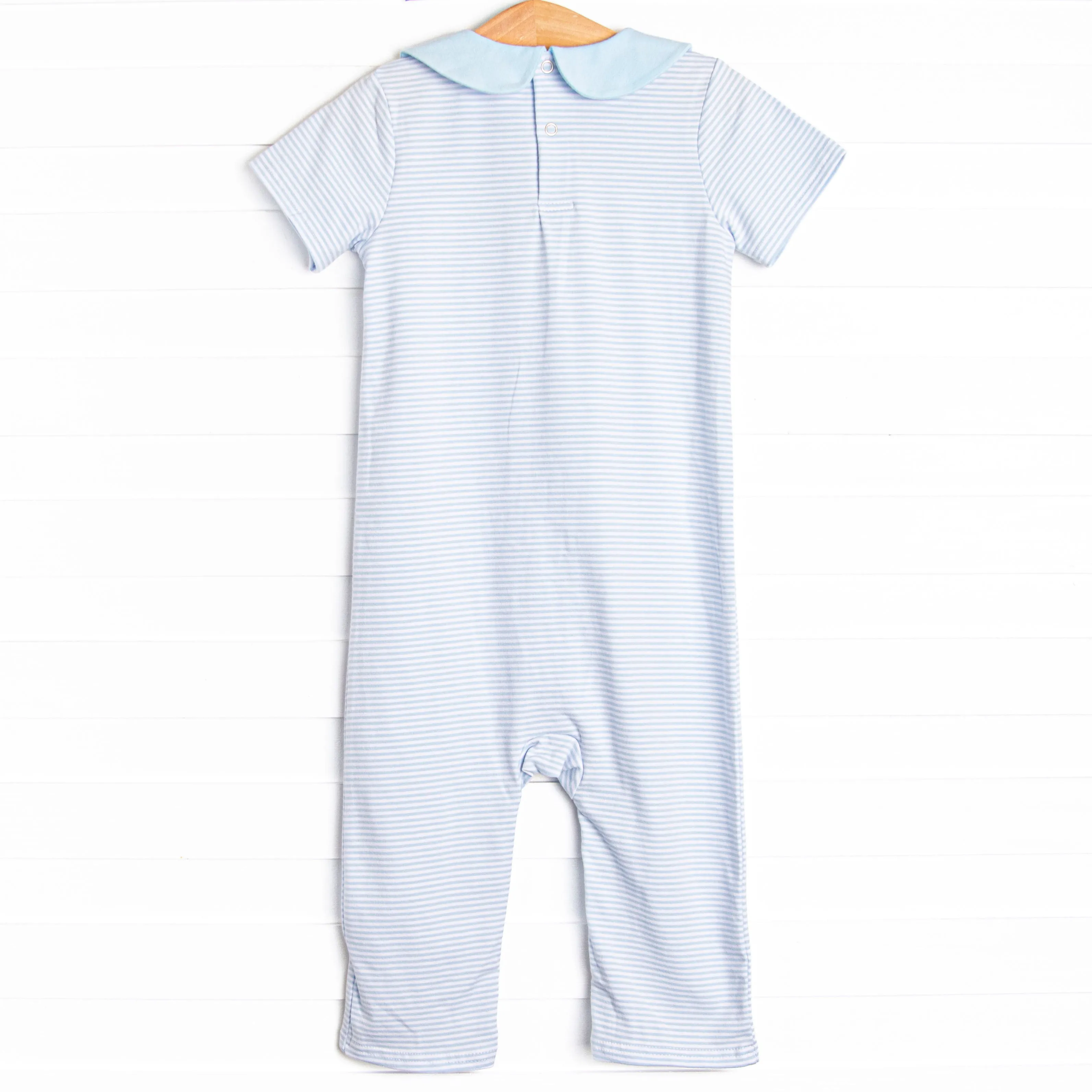Lucky Trio Applique Romper, Blue