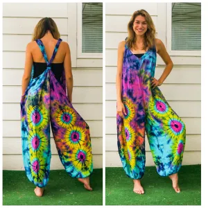 Mandala Pink Eye Hand Dyed  Hippie Racerback Dungarees Jumpsuit Romper