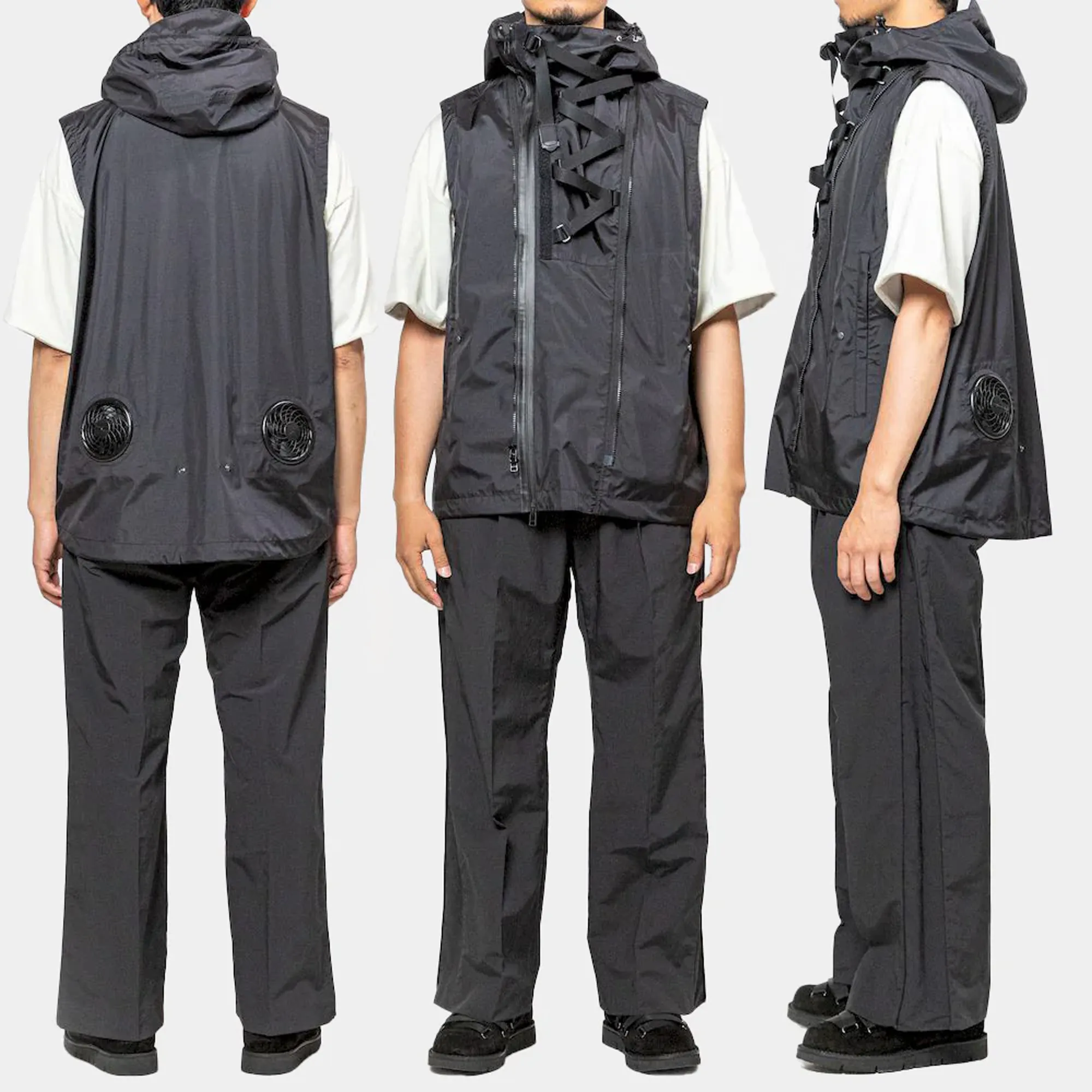Meanswhile Air Circulation System Rain Jacket Off Black