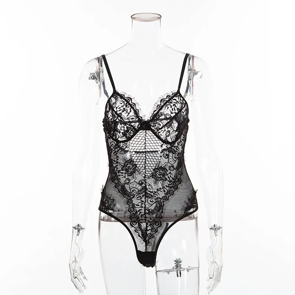 New Neon Colors Fashion Eyelashes Lace Bodysuit