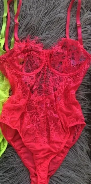 New Neon Colors Fashion Eyelashes Lace Bodysuit