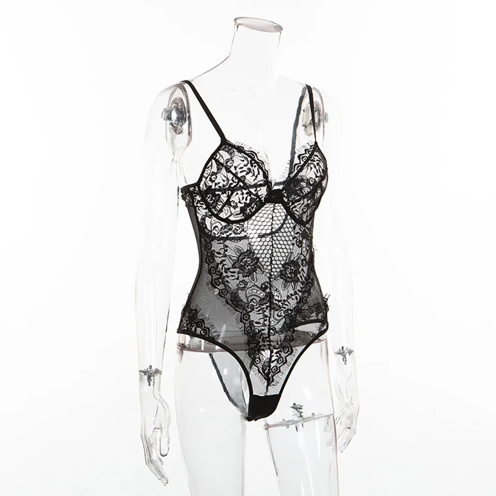 New Neon Colors Fashion Eyelashes Lace Bodysuit