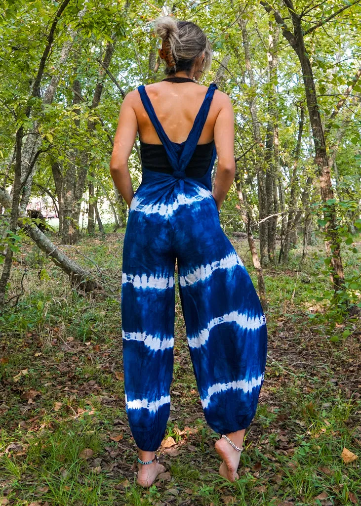 Ocean Waves Racerback Dungarees Jumpsuit Romper