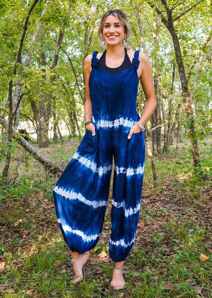 Ocean Waves Racerback Dungarees Jumpsuit Romper
