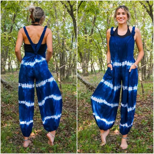 Ocean Waves Racerback Dungarees Jumpsuit Romper