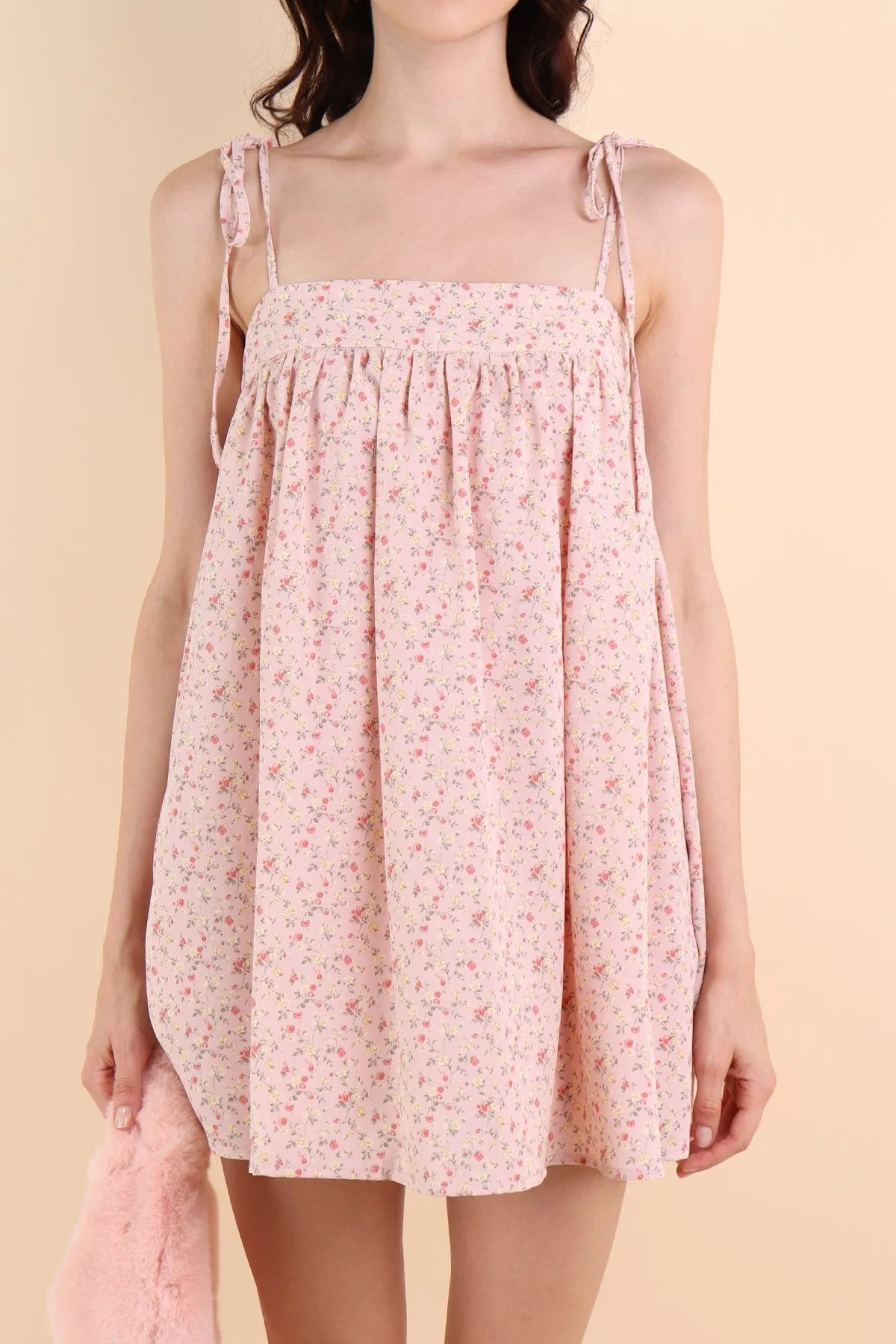 ODETTE FLORAL TRAPEZE ROMPER DRESS IN PINK