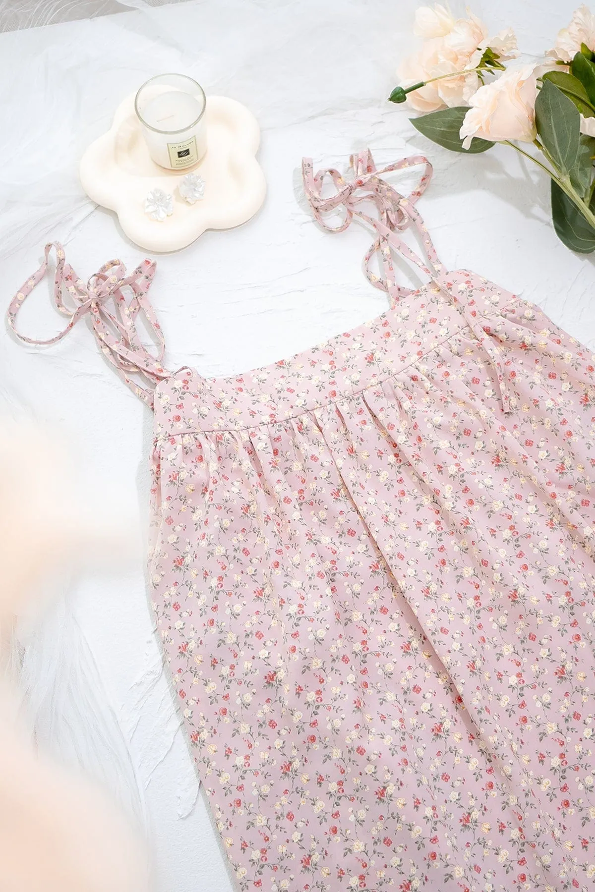 ODETTE FLORAL TRAPEZE ROMPER DRESS IN PINK