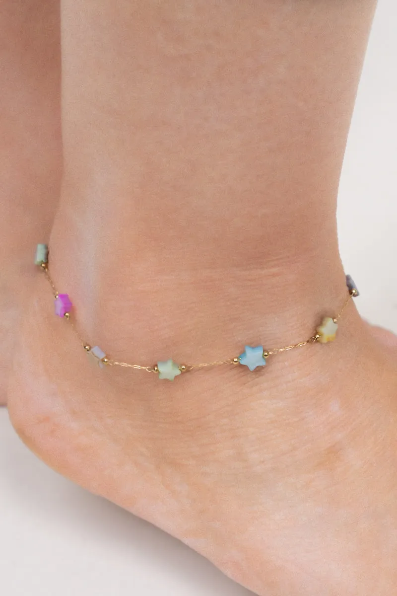 Pastel Star Goldtone Anklet