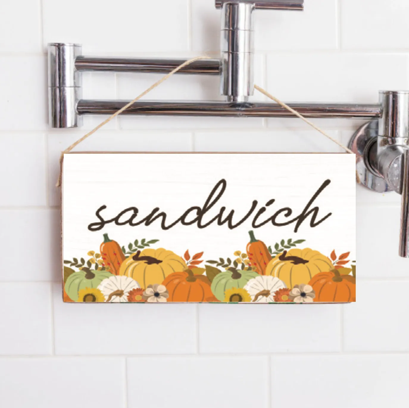 Personalized Muted Pastel Pumpkins Welcome Twine Hanging Sign