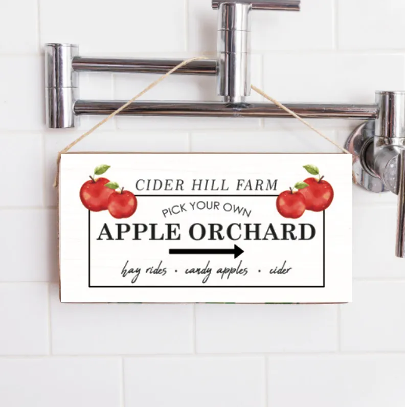 Personalized Vintage Apple Orchard Welcome Twine Hanging Sign