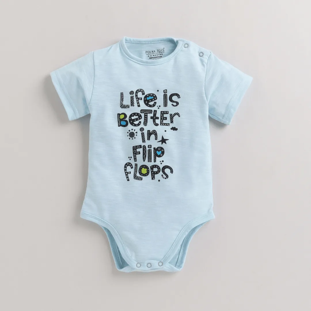 Polka Tots Half Sleeves  Rompers Onesie Life Is Better- Blue