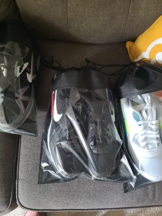 Portable Shoe Bags for Travel - Large Shoes Pouches with Clear Window and Drawstring - Unisex Black