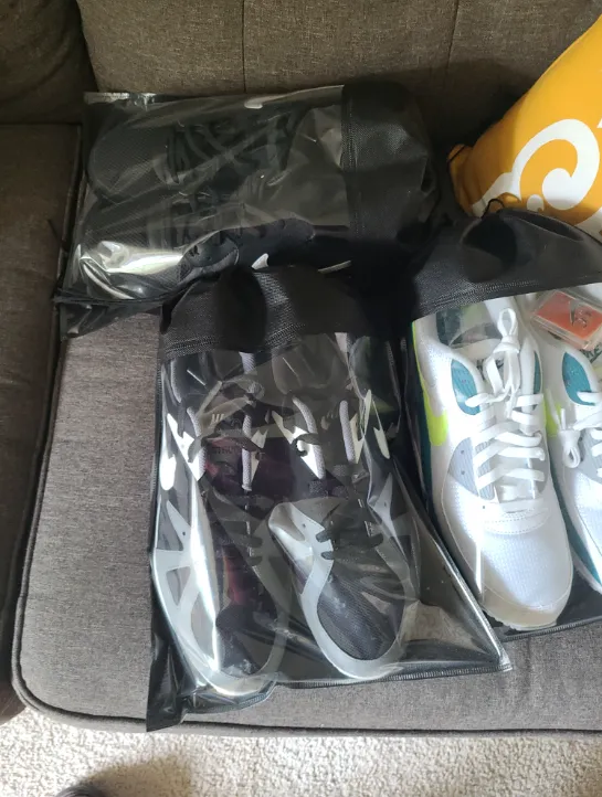 Portable Shoe Bags for Travel - Large Shoes Pouches with Clear Window and Drawstring - Unisex Black