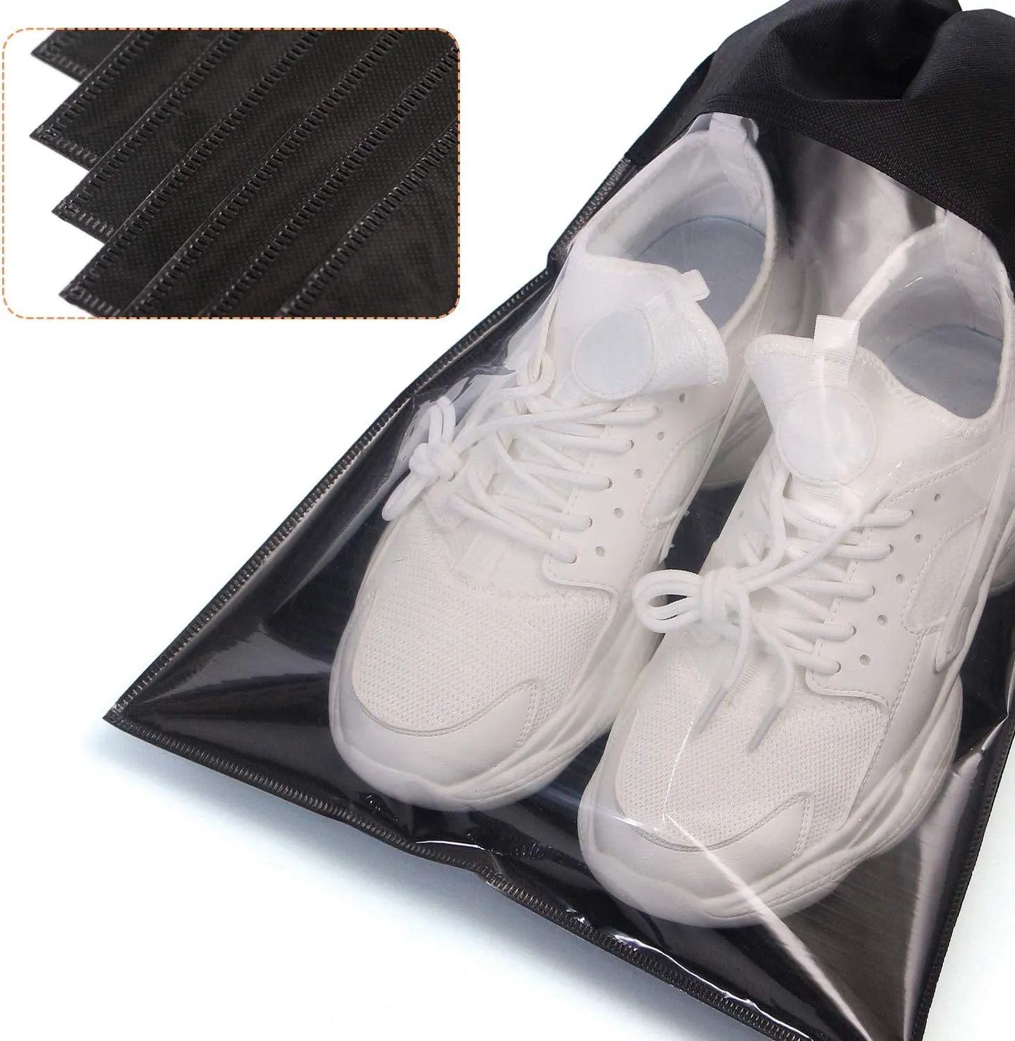 Portable Shoe Bags for Travel - Large Shoes Pouches with Clear Window and Drawstring - Unisex Black