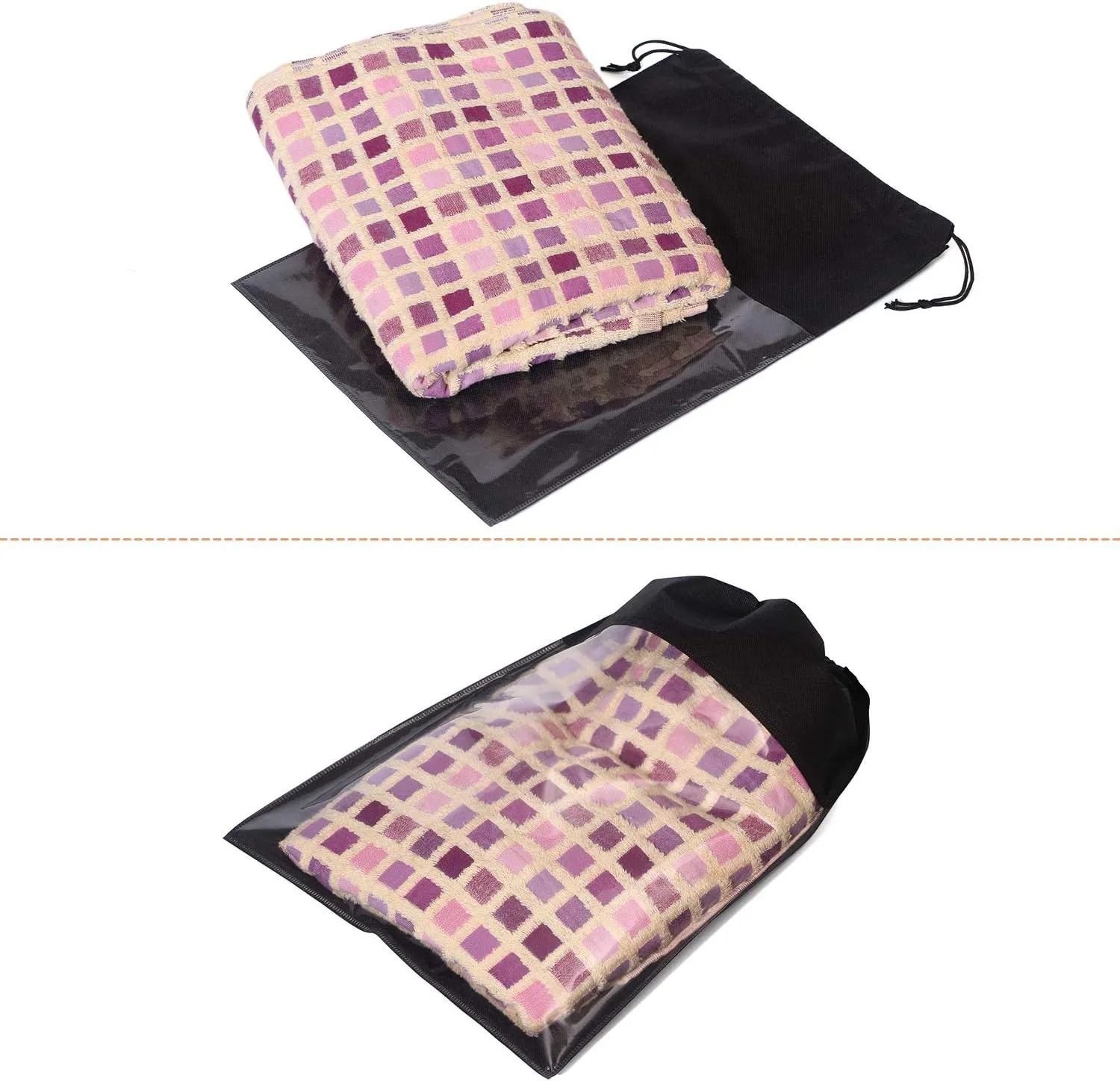 Portable Shoe Bags for Travel - Large Shoes Pouches with Clear Window and Drawstring - Unisex Black