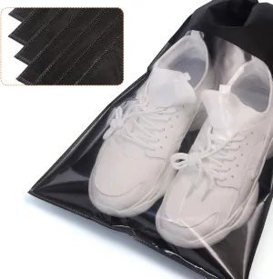 Portable Shoe Bags for Travel - Large Shoes Pouches with Clear Window and Drawstring - Unisex Black