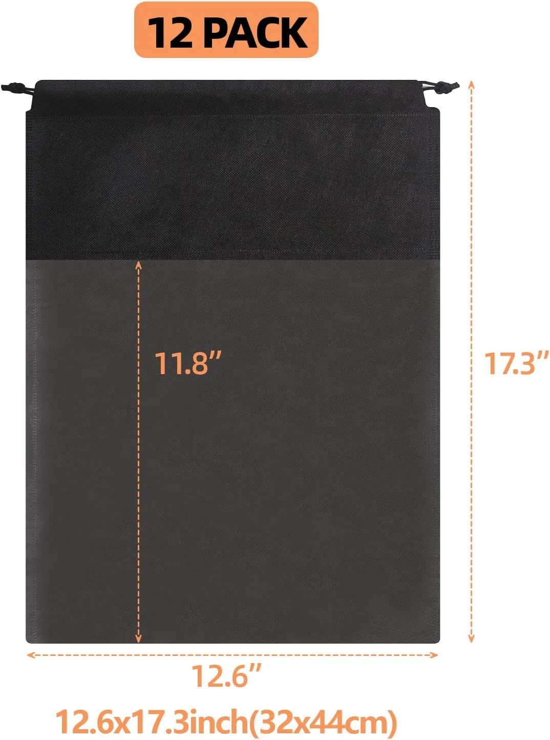 Portable Shoe Bags for Travel - Large Shoes Pouches with Clear Window and Drawstring - Unisex Black