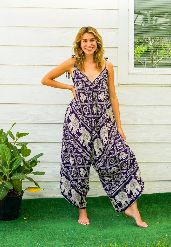 Purple Orchid Elephant Boho Jumpsuit