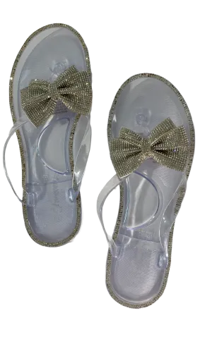 Rhinestone Bow Jelly Sandals