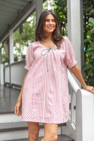 Set Free Pink Striped Panel Mini Dress