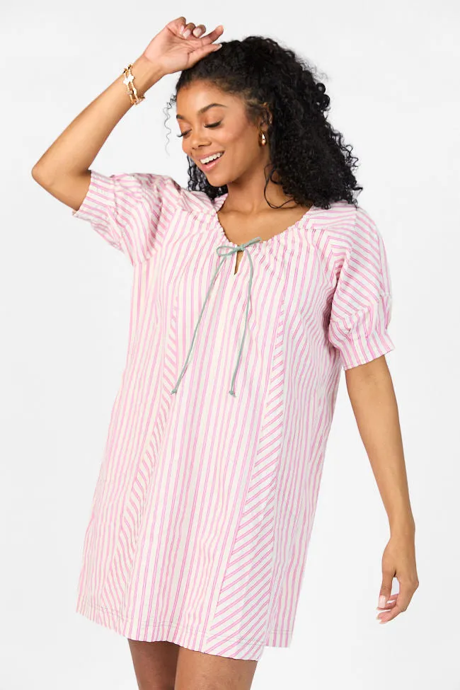 Set Free Pink Striped Panel Mini Dress