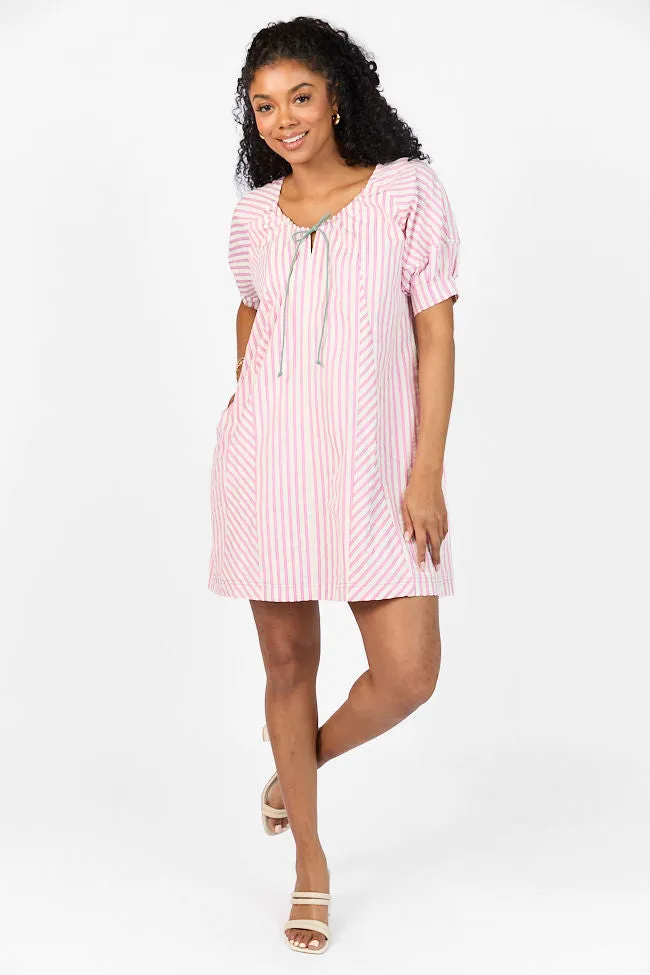 Set Free Pink Striped Panel Mini Dress