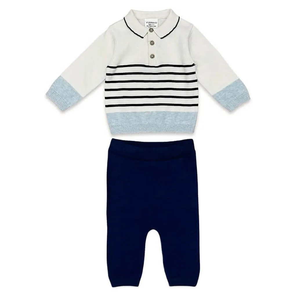 Striped Collar Knit Pants Set